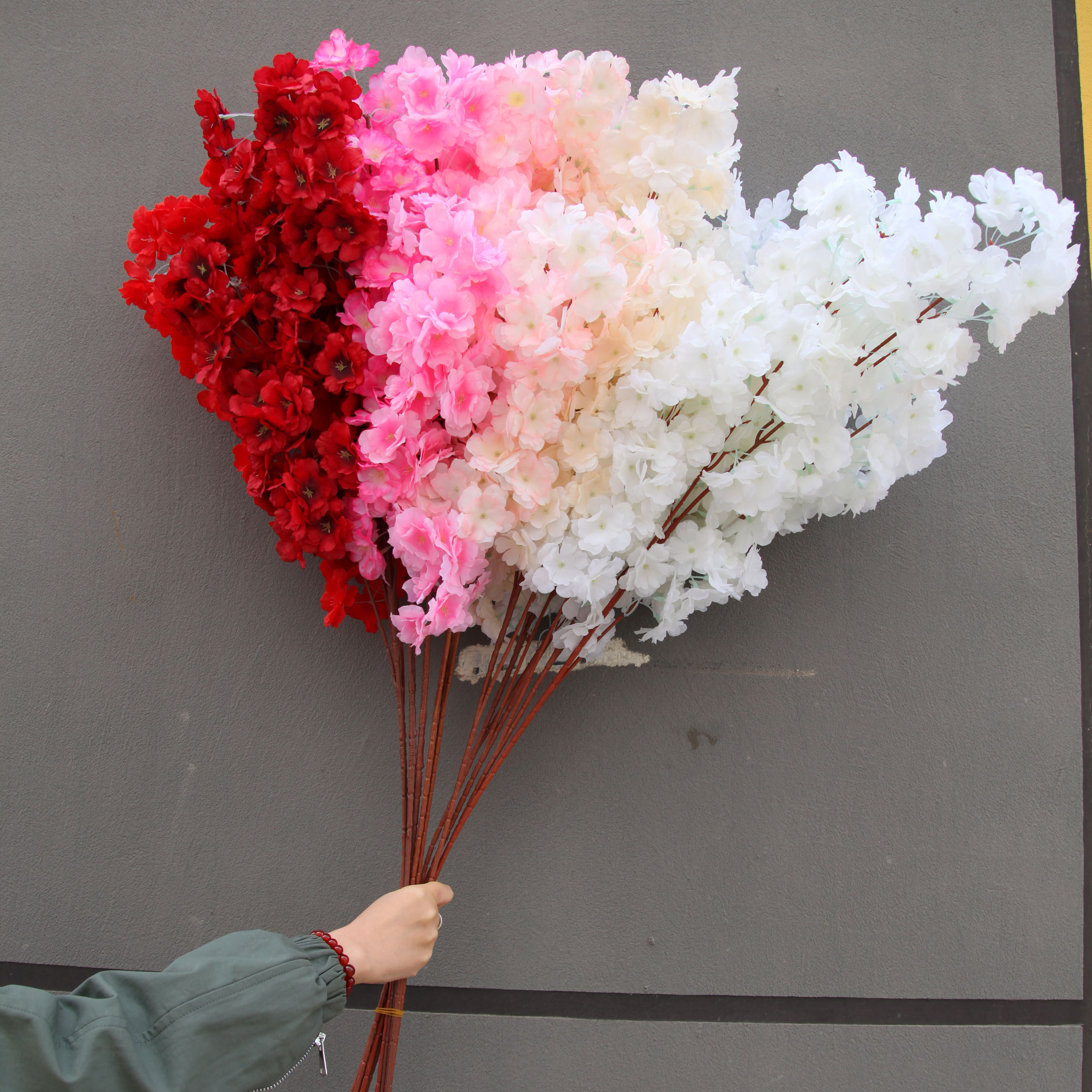 factory wholesale high quality light pink white cream champagne artificial decoration cherry tree branches single cherry blossom