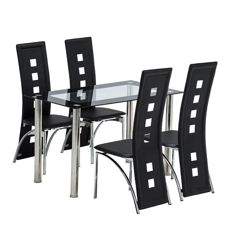 Nordic luxury cover dinning room furniture iron leg tempered glass dining table and leather chair set