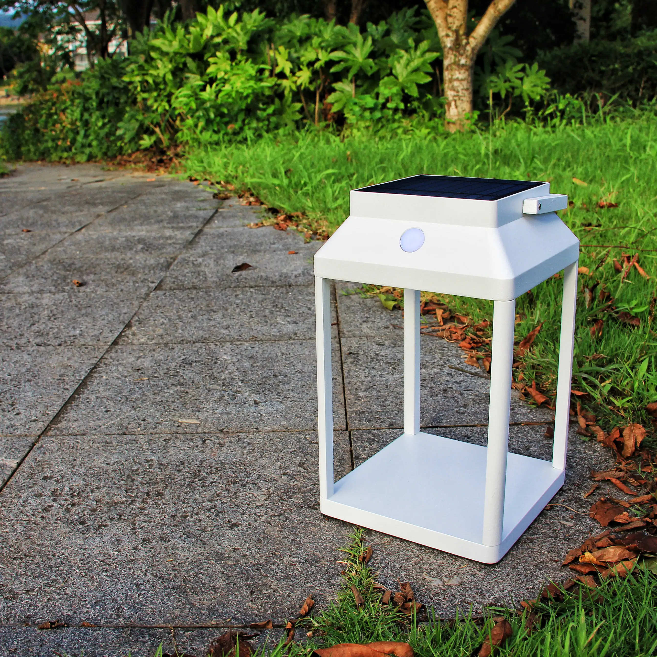 ip44 aluminum white box glass lens rechargeable solar lantern light garden outdoor