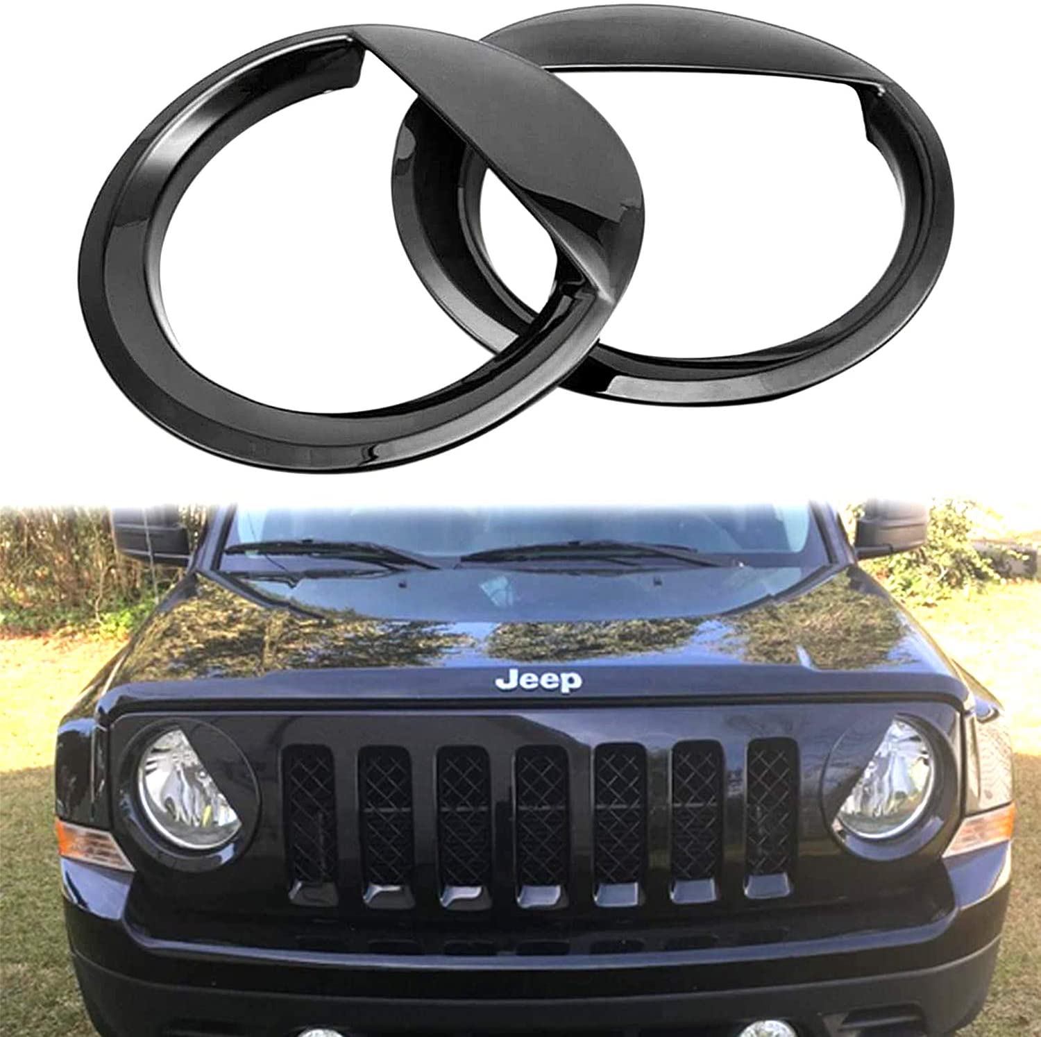 Накладка на переднюю фару с черной закрепкой из АБС-пластика для модели Jeep Patriot 2011-2015