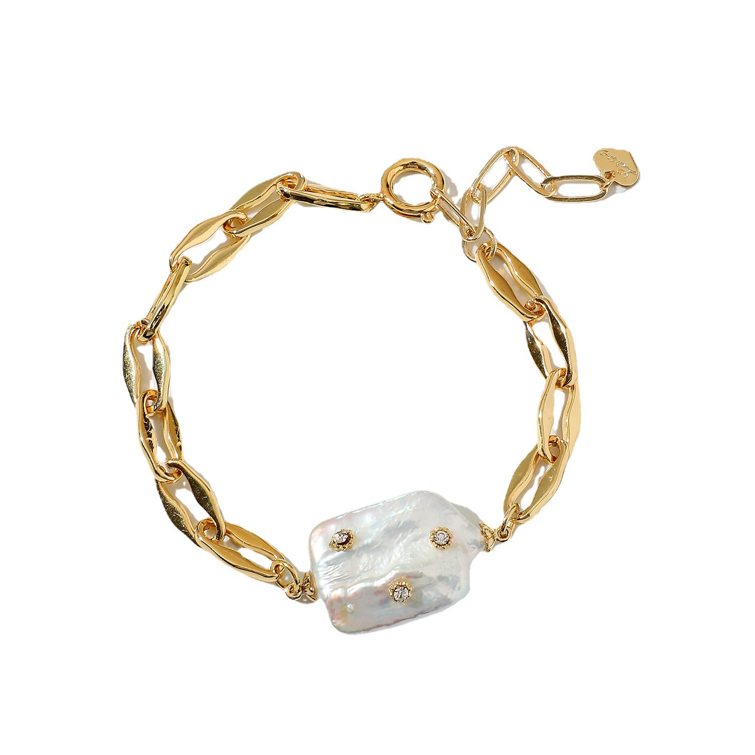 2021 Baroque Freshwater Pearl bracelet Mini Zircon Setting Pearl Charm 14K Rearl Gold Plated Anchor Link Chain Bracelet