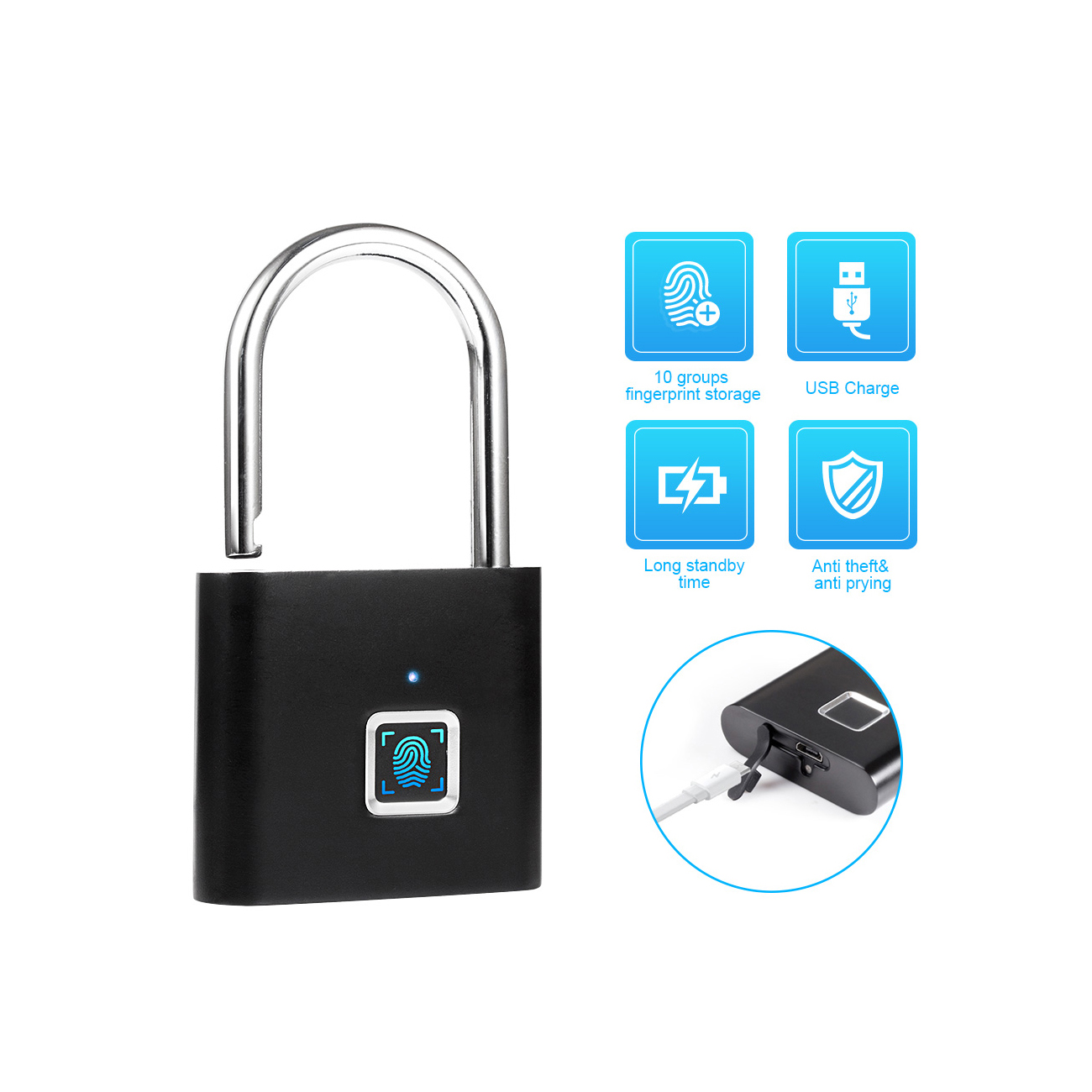 2021 оптовая цена водонепроницаемая Портативная USB зарядка цинковый сплав металлический Смарт-сканер отпечатков пальцев 0,1 секундный замок