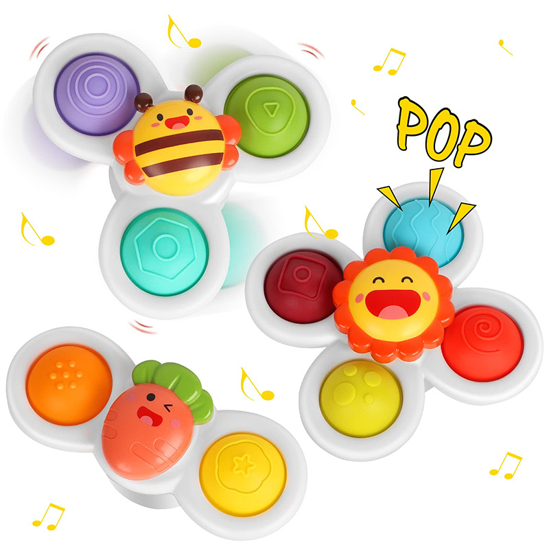 Hot Selling 3 Pcs Baby Fidget Spinner Fidget Sensory Squeeze Toys Suction Cup Spinner Toy For Toddlers