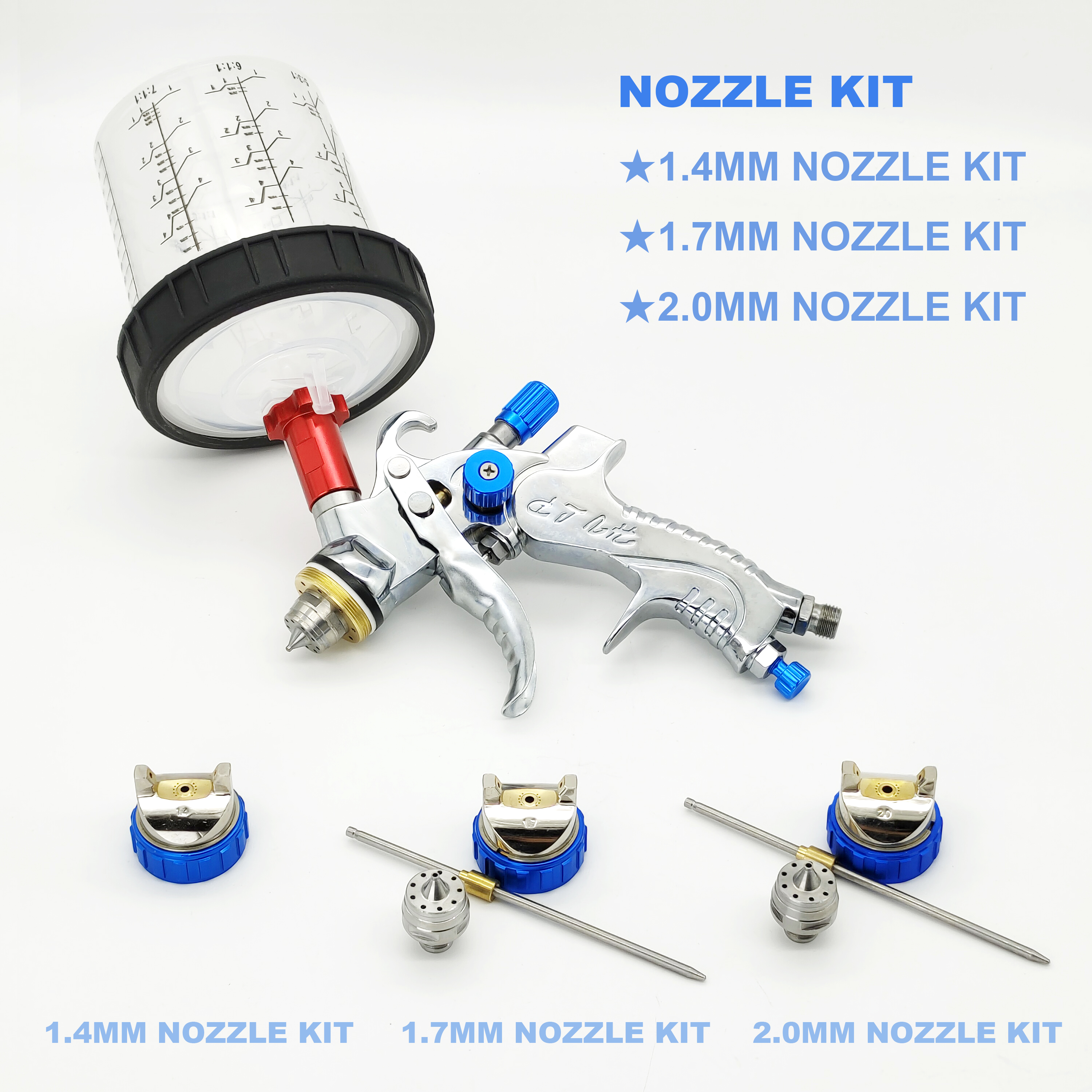 Spray Gun With Adapter And Pps Tank HVLP SPRAY GUN Gravity Feed 1.4/1.7/2.0mm Nozzle Paint Spray Gun No Clean Cup