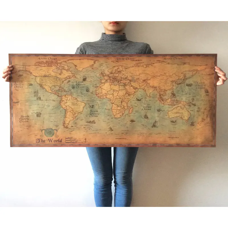 Vintage World Navigation Map Wall Sticker Old Charts Retro Craft Paper Painting Poster Map Map Home Garage Decoration Art Prints
