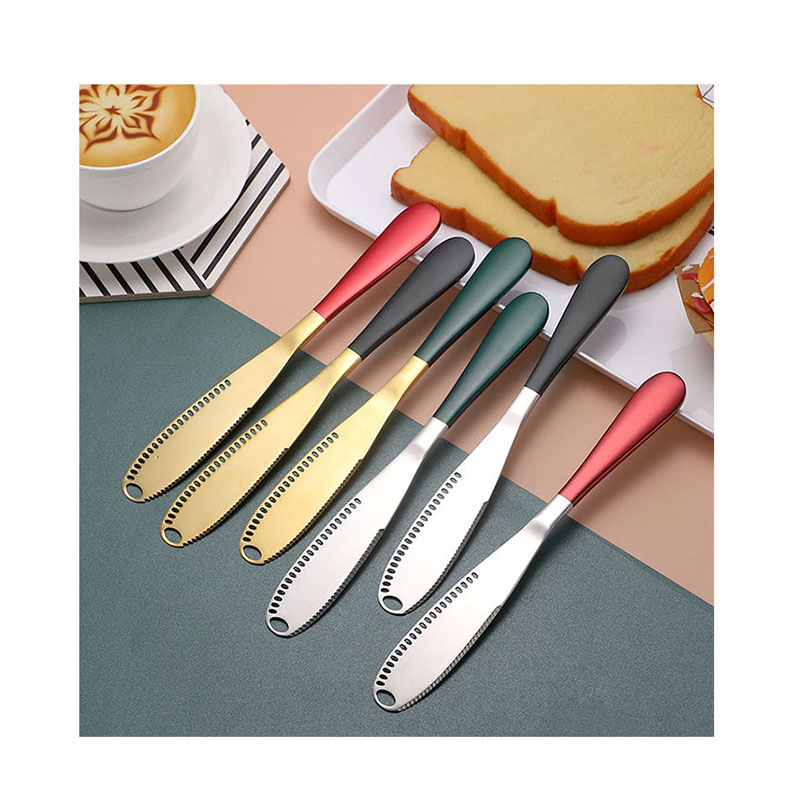Amazon Hot Sell Stainless Steel Scraper Bread Butter Cheese Jam Knife with Colored Handle