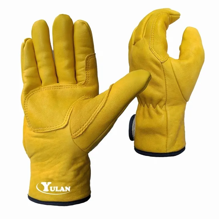 Yulan LC609 Golden or White Color GOATSKIN Material DRIVING GLOVES Winter Use