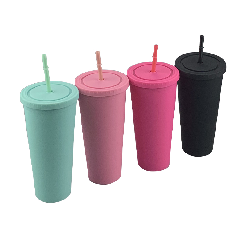16oz 24oz Cups Macaron Custom Plastics Water Bottles Colorful Double Wall Insulated Acrylic Tumblers Coffee Acrylic Blanks Cups