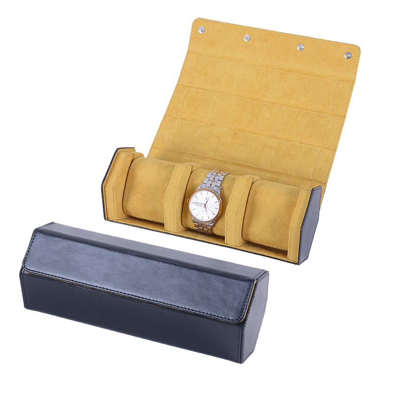 Custom Pu Leather 3 Watches Hexagon Travel Watch Roll Case For Gift