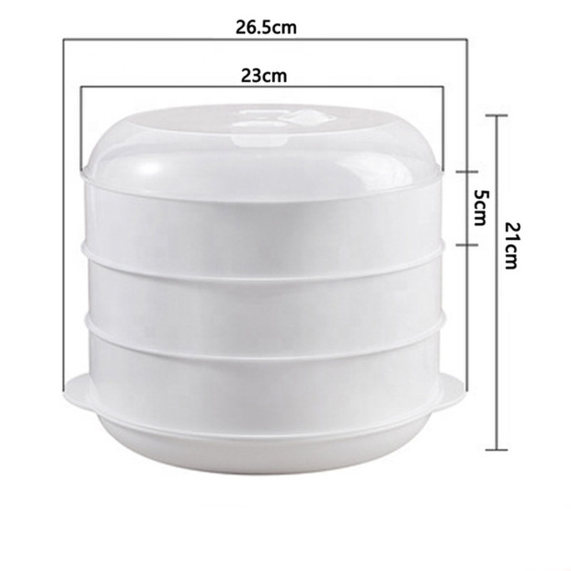3Tier Large Microwave-Safe Plastic Rice Fish Poultry Vegetables Steamer Set
