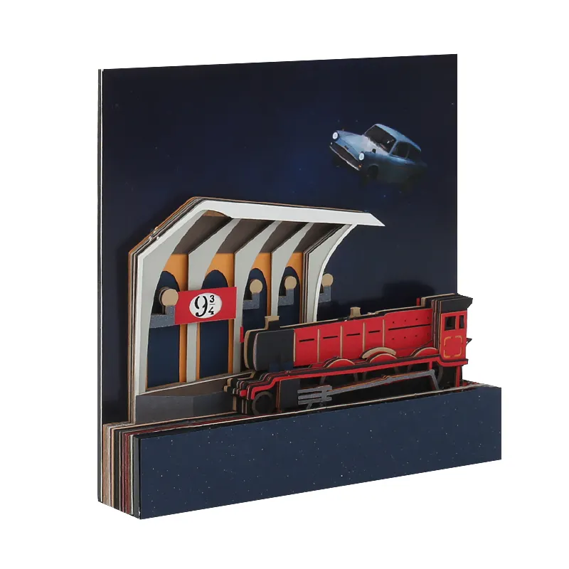 Creative Paper Notes Pad Railways Station Parting Gift Laser Cut 80 Bookmarks Sheets 3D Notepad Cubes With Retail Box