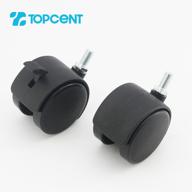 Бесплатный образец мебельных роликов TOPCENT, пластиковые тормозные поворотные роликовые тормоза для офисного кресла, двойные роликовые колеса