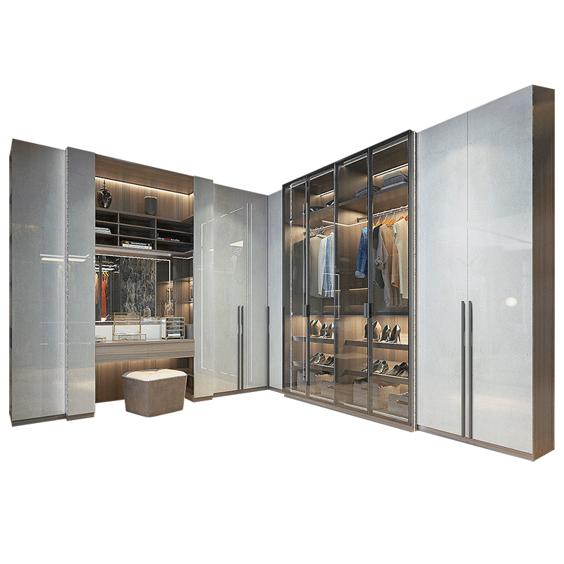 Factory Modern Bedroom Furniture Customized high quality Closet Aluminum Profiles Glass Silding Walk in Drawer Glass Wardrobe