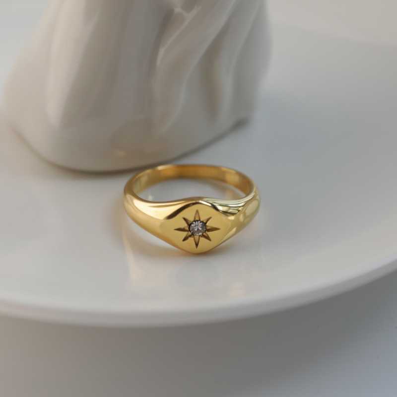 Высококачественные сверкающие кольца из нержавеющей стали 18K PVD с покрытием из нержавеющей стали с Северной звездой, кольца с бриллиантами, ювелирные изделия из нержавеющей стали