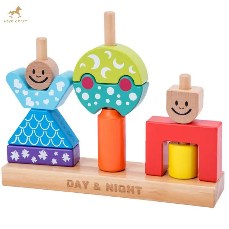 educational wooden toy Day & Night tower block wooden stacking blocks