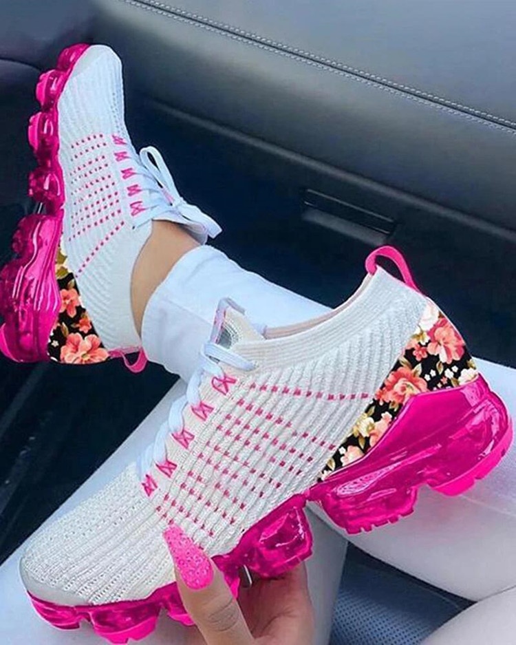 Plus size women's shoes 2020 new European and American air cushion casual shoes flying woven color matching running shoes