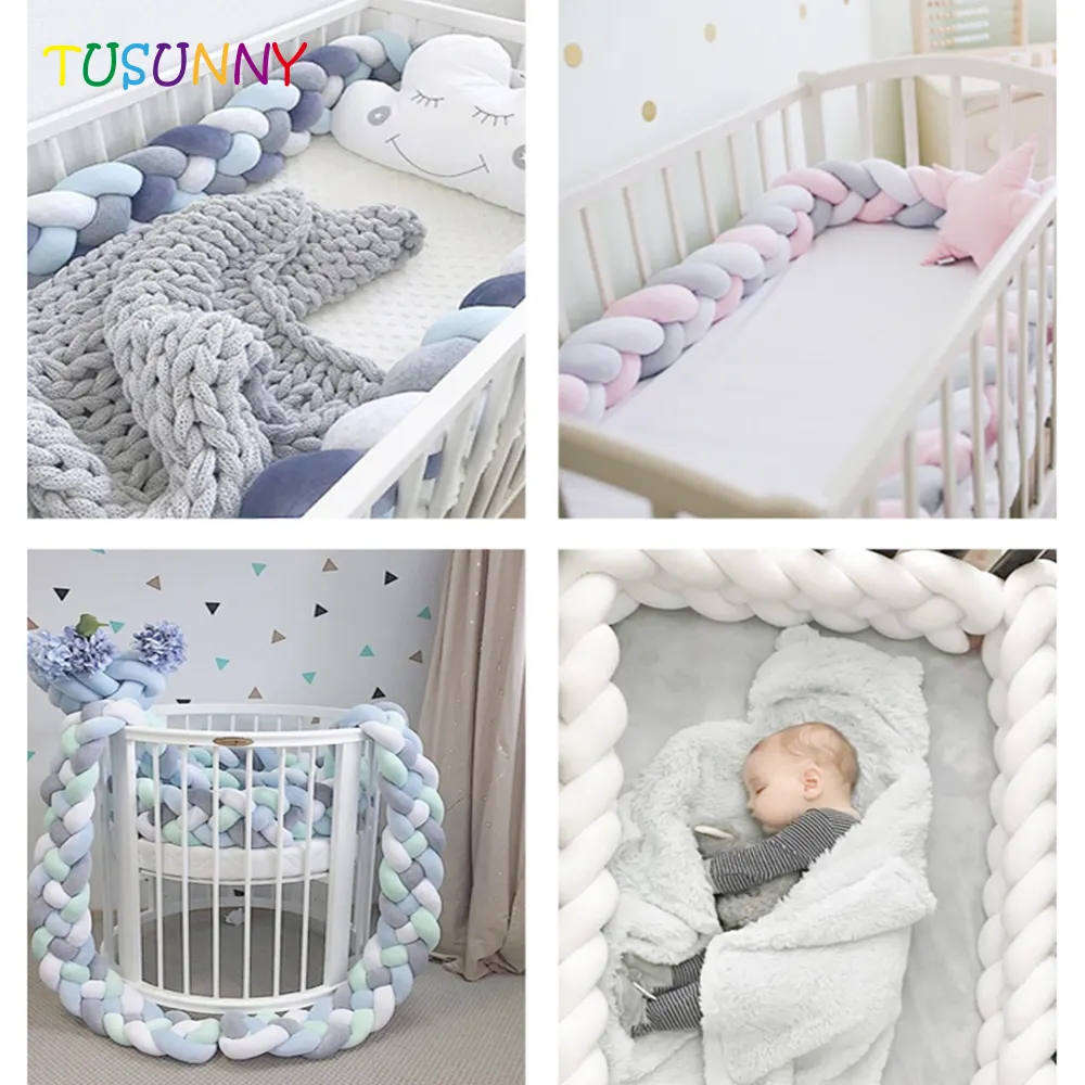 Crib Baby Bumper Plush Nursery 3 Braids Knotted Braided Colorful Decorate Baby Bed Crib Bumper