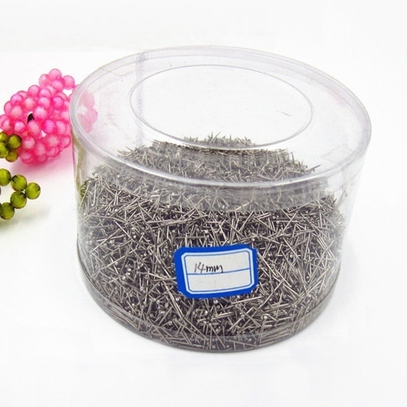Stainless Steel Aguja De Cinta Silver Tone Flat Head Pin 14MM 16MM Length Base Headpin Ribbon Satin Needle