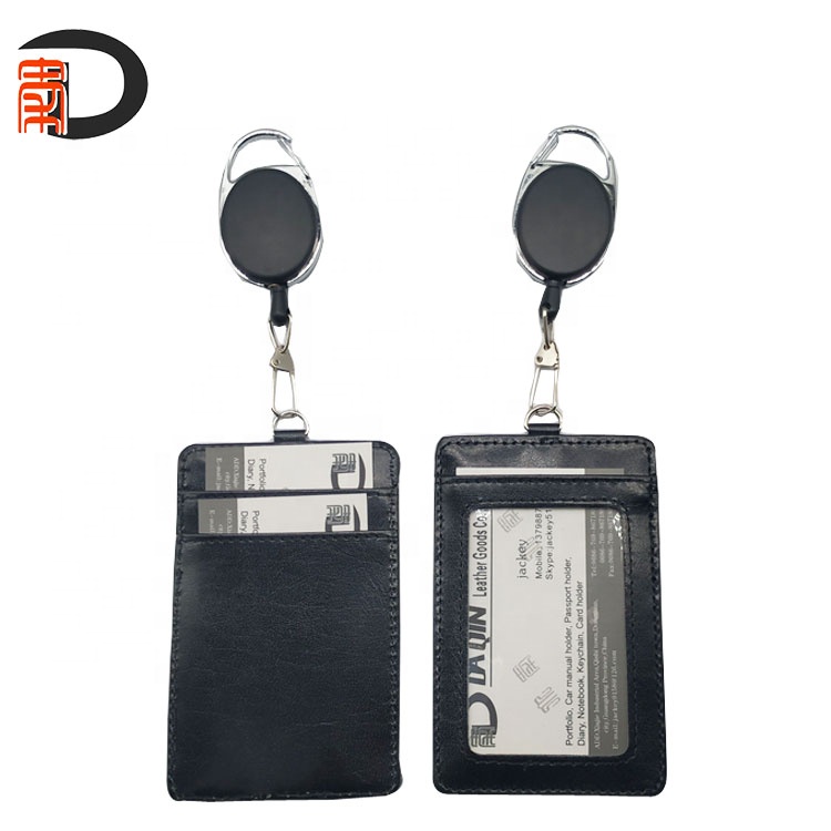 2020 bonded leather id card holder identity badge holder with easy pull button