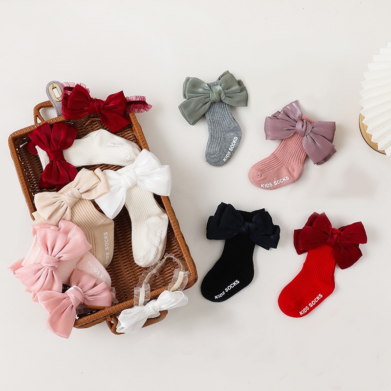 2021 New Stock Spanish 8 colors bow accessories anti-slip floor infants kids socks baby socks girl Christmas socks