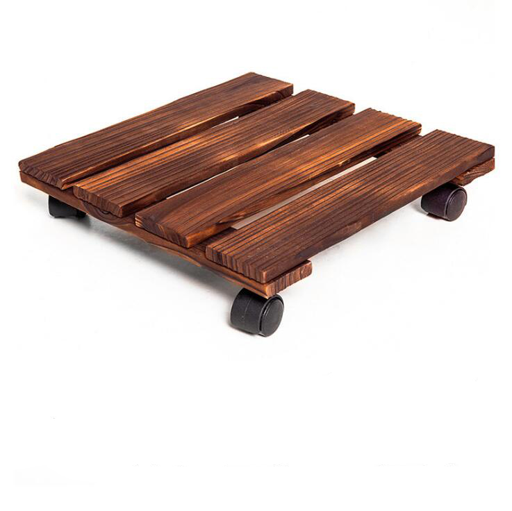 square plant holder home garden decor rolling trolley dolly durable wooden flower pot tray with wheel