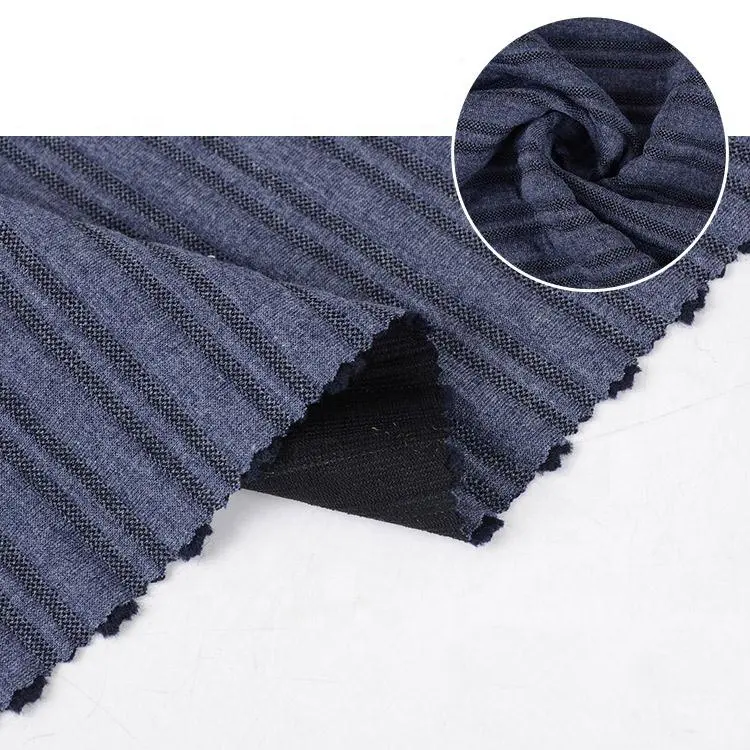 Knitted hacci jacquard polyester knit fabric brushed knit 100 poly black with stripe fabric clothes garments