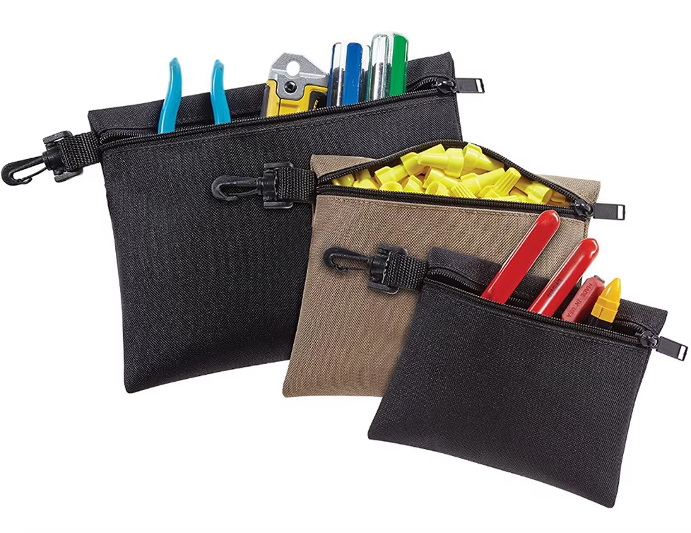 Durable Multi-Purpose Zippered Poly Bags Small Tool Pouch Set Cosmetic Bags & Cases with Clip-On Feature