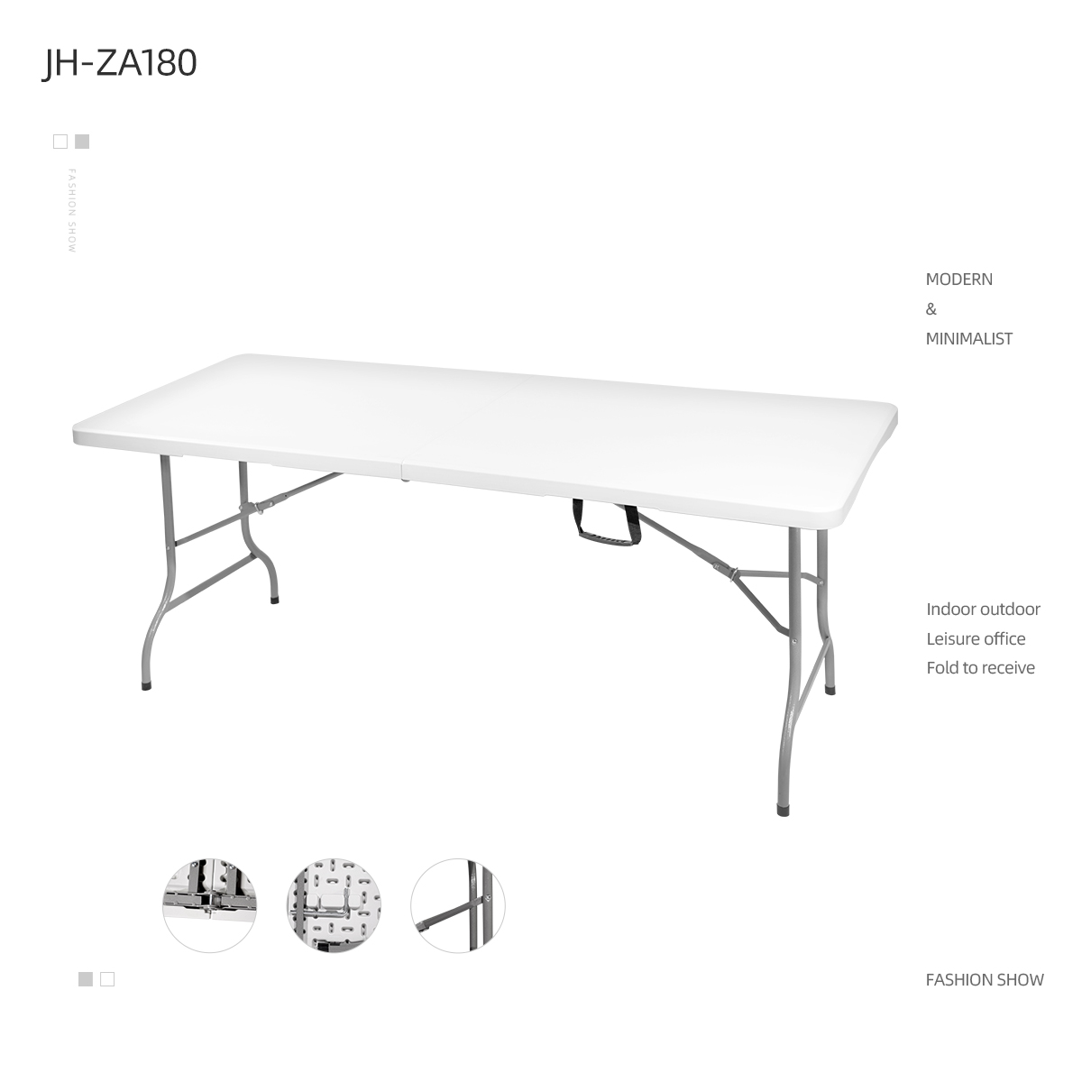 Portable white 6ft rectangle plastic folding table for outdoor garden furniture