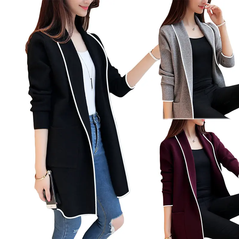 Russia New Hot sale Women Long Cardigan mid-long style women long coat knitted Solid for winter J0159