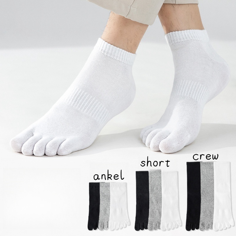men Cotton white black grey solid color Toe Socks Five Finger Crew low cut Athletic Running Socks