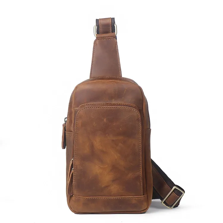 High Quality Genuine Leather Vintage Casual Leather Chest Shoulder Sling Bag