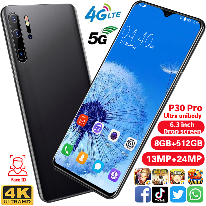 P30 Pro 6,3 дюймов Android 10,0 смартфон уход за кожей лица/разблокировка по отпечатку пальцев 6 ГБ 128 mtk6592 mtk 6577 dual core неблокированный android телефон