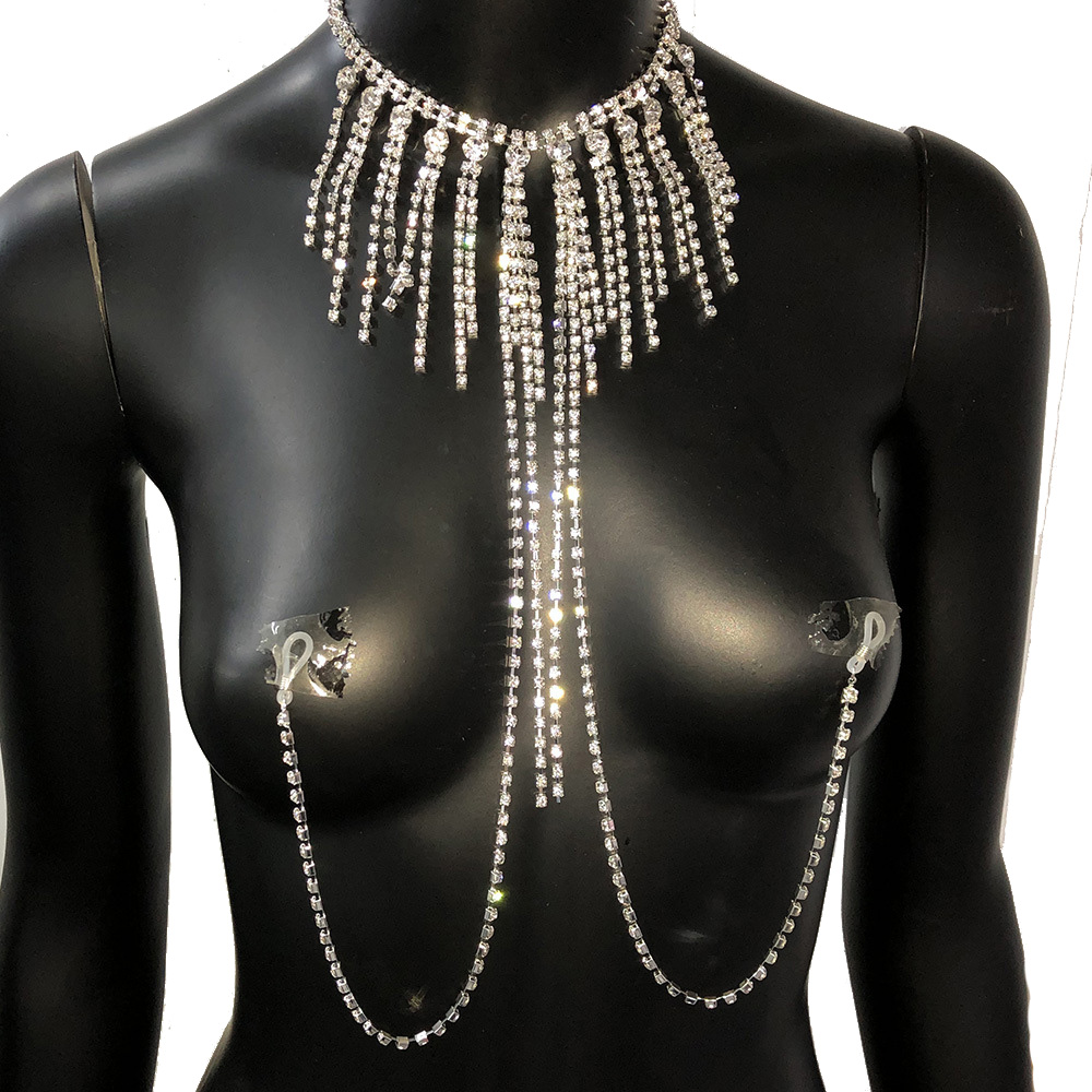 Luxury Rhinestone Nipple Bra Chain Body Jewelry Adjustable Sexy Metal Body Chain for Women Bikini Beach Decoration Jewelry