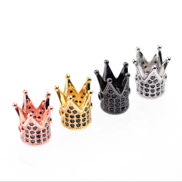 Bincho 10PCS/Bag Luxury Gold Plated Micro Pave Cubic Zirconia Brass CZ Crystal Crown Charm Beads for Jewelry Making