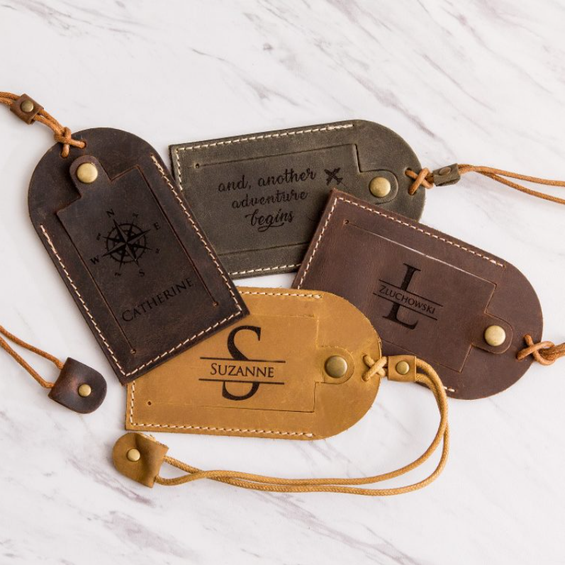 Monogrammed Genuine Leather Suitcase Luggage Tags Bag Pendant Handbag Label Portable Travel Accessories Name ID Address Tags