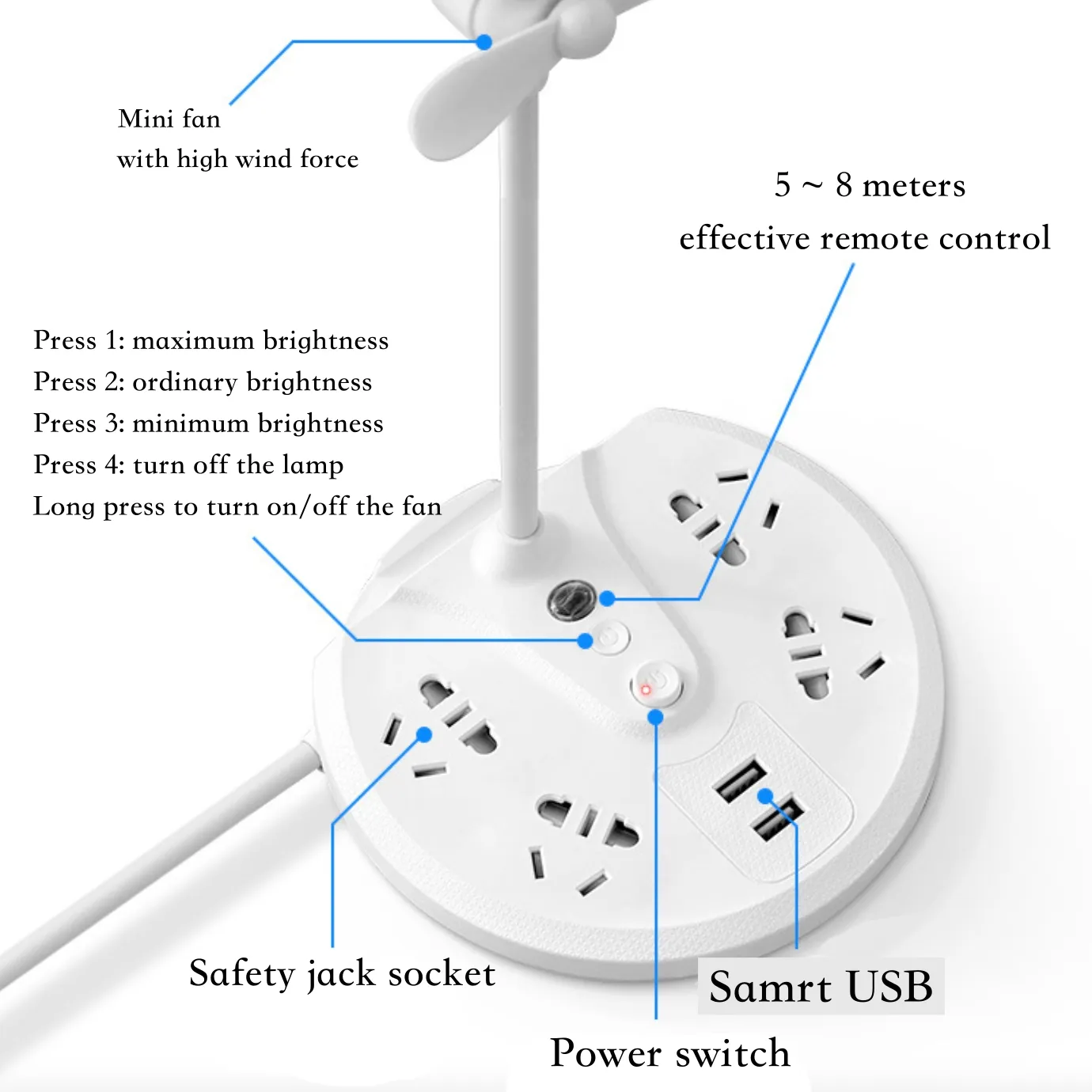 Integrated Desk Lamp with Mobile Phone Stand Electric Power Socket ceiling fan