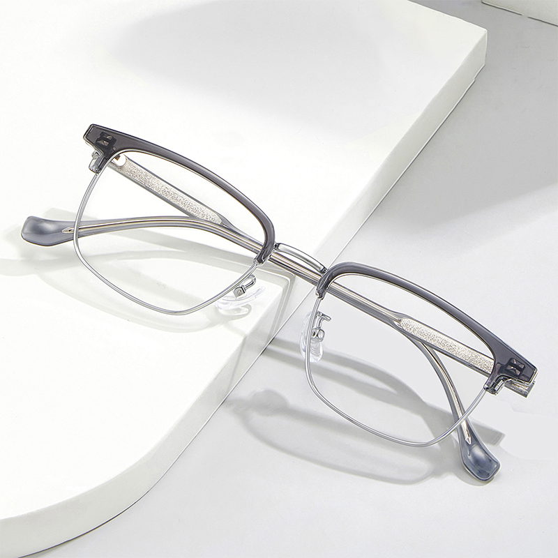 HBK Custom Computer Use Reading Glasses Stylish Rectangle Blue Light Blocking Vintage Alloy with Black Logo