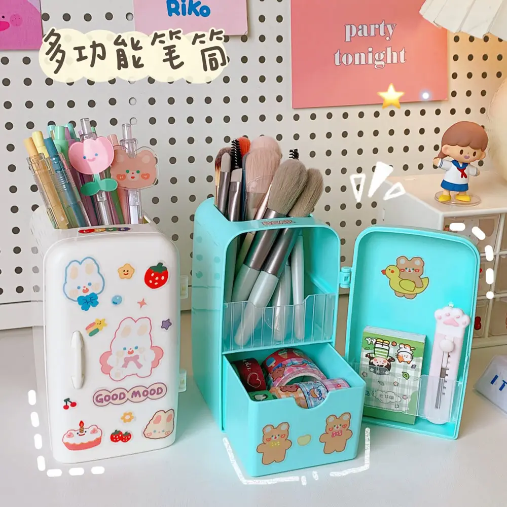 Wholesale Plastic Kawaii Pen Holder For Kids Refrigerator Shaped Cute Cartoon Pen Holder For Students