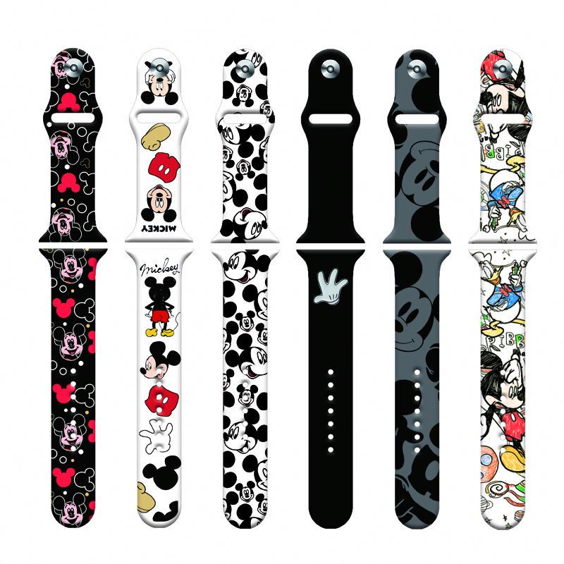 Ремешок силиконовый для Apple Watch 3 4 5 6 SE 7, классический мультяшный браслет для iWatch с Микки Маусом, 41 мм 45 мм