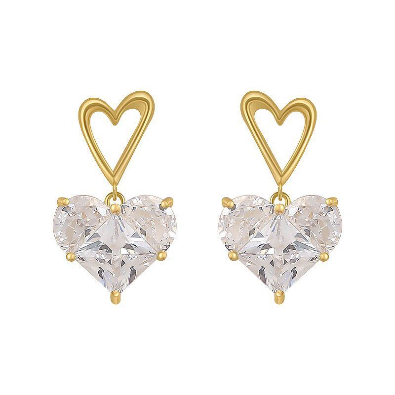 2023 Fashion White Heart Zircon Earrings s925 Silver Needle Cute Girl Pink Peach Heart Simple Earrings for Women