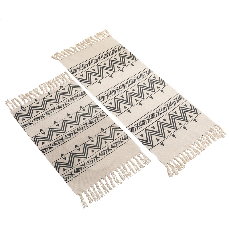 Custom Modern Moroccan Machine Washable Door Mat Printed Woven Tassel Rug