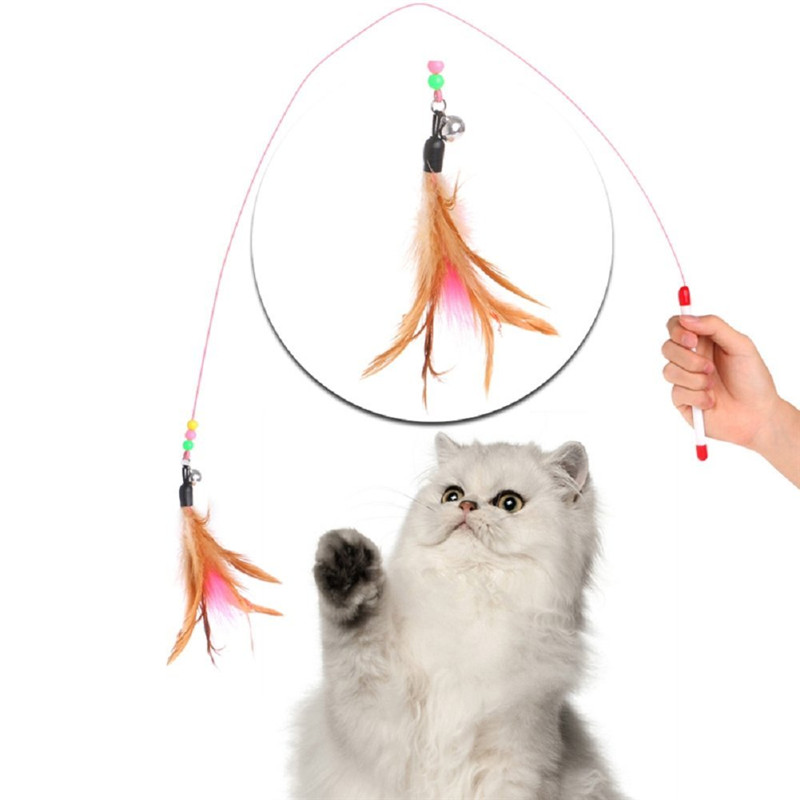 Pet toy Hot Cute Design Plastic Steel Wire Feather Teaser Wand Toy for s interactive Products For pet Free shipping