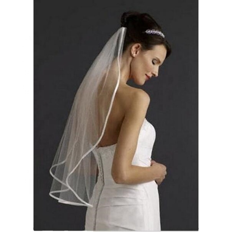 Wedding Simple Tulle White Black Two Layers Bridal Veils Ribbon Cheap Bride Accessories Short Women Bridal Veil