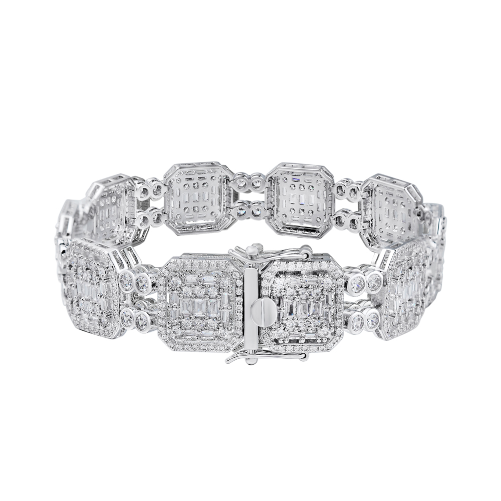 2021 New Design Hip Hop Iced out Baguette Moissanite Silver Color 925 Material Men Square Tennis Chain Bracelet