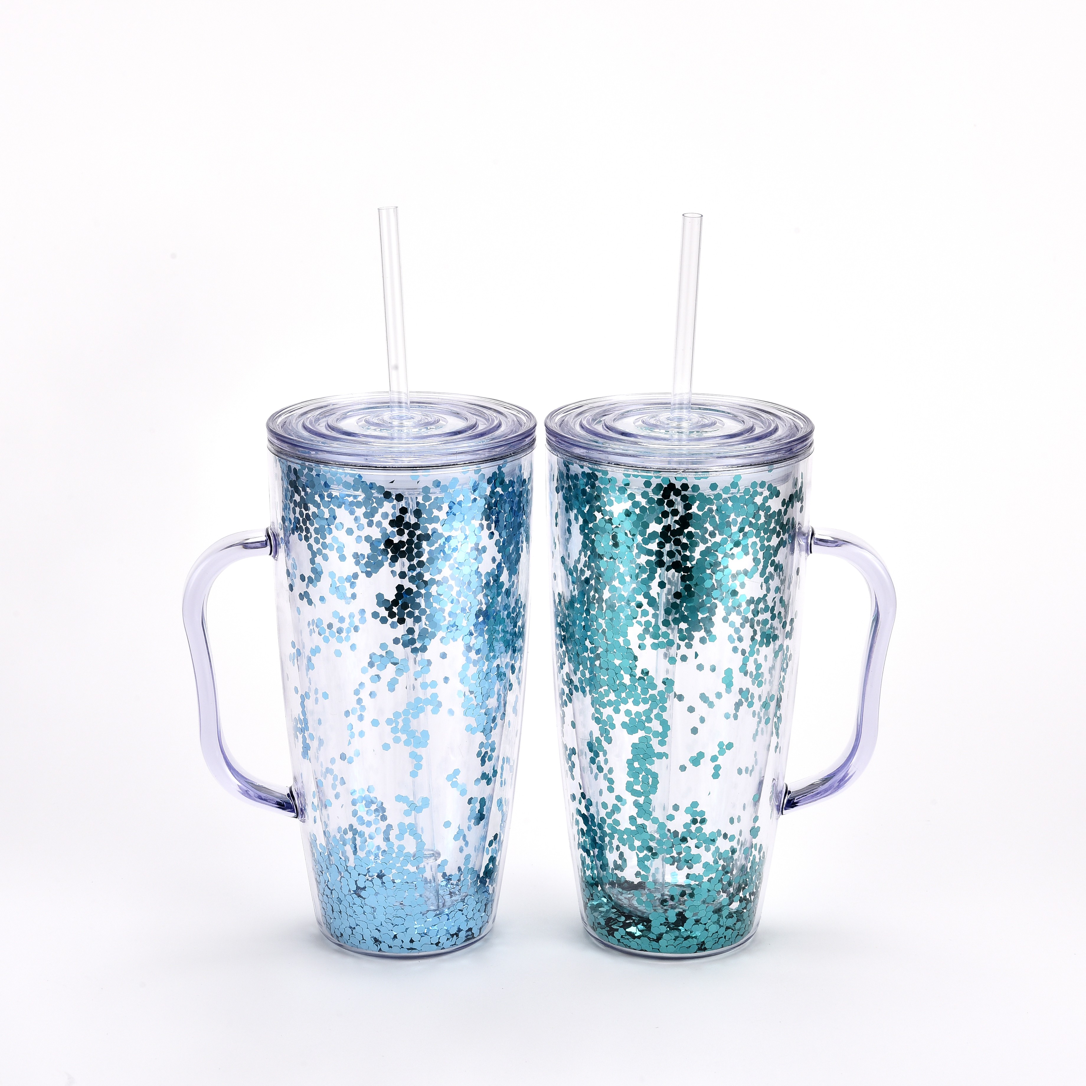 24oz Wholesale Wine Thumbler Plastic Straw Tumbler Glitter Plastic Tumbler Cups With Straw And Handle