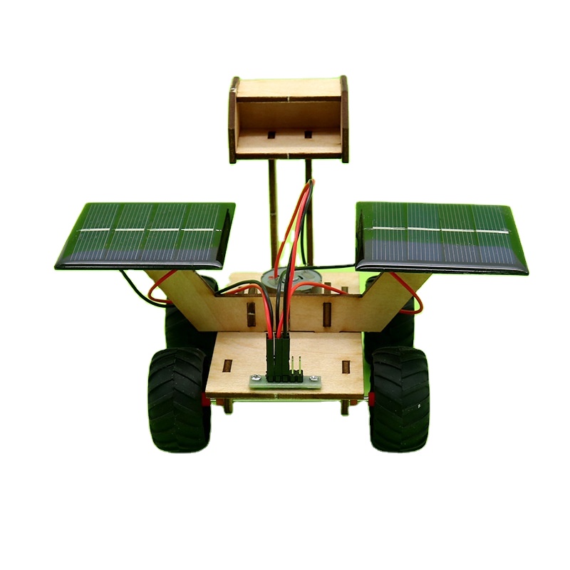 Hot selling product puzzle children diy wooden wooden wall-e robot power solar car toy