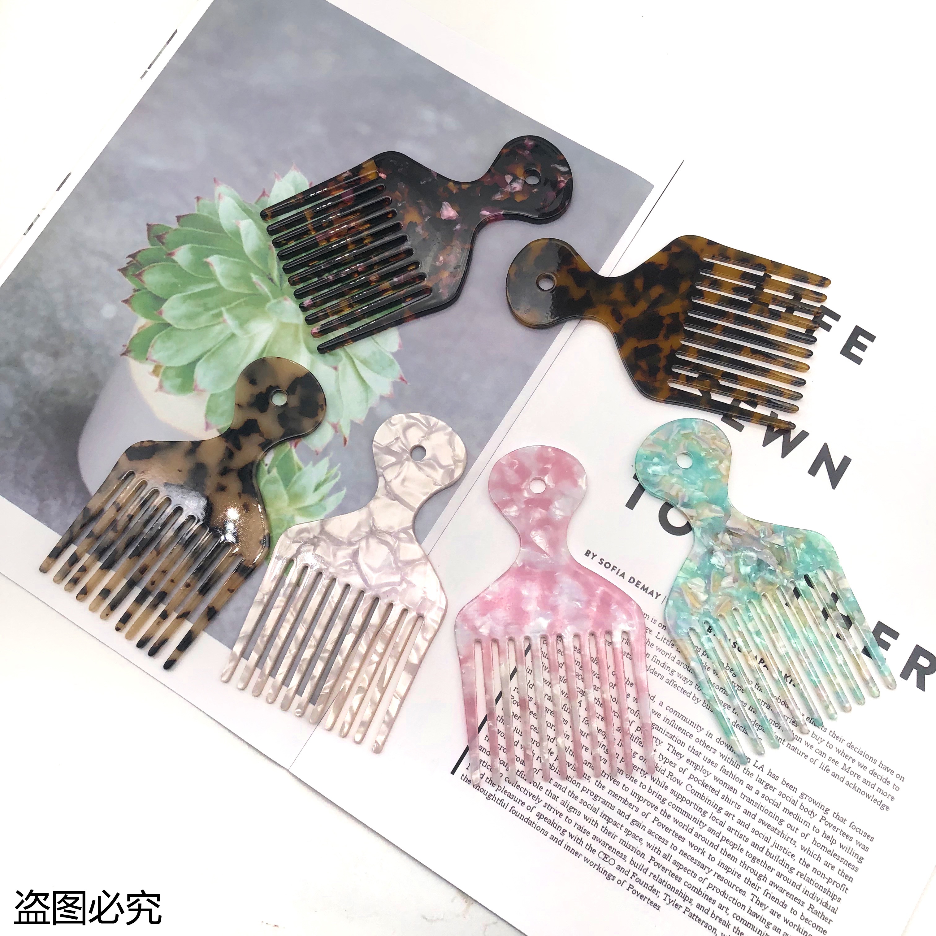 Custom LOGO Tortoise shell pattern Bling Diamond acetate Hair Comb Accessories