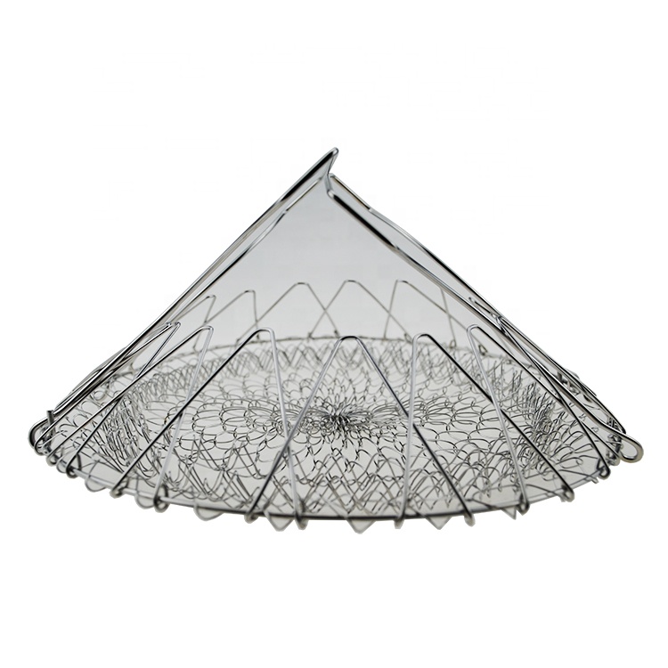 Food grade stainless steel 304 french chips fries basket fries metallic basket holder foldable multifunction frying baskets