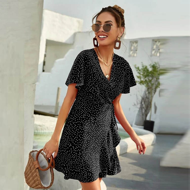 Popular Bulk Casual Dress Online Shop Sale Ladies Clothes Dot Knot Printing A line Women Dress