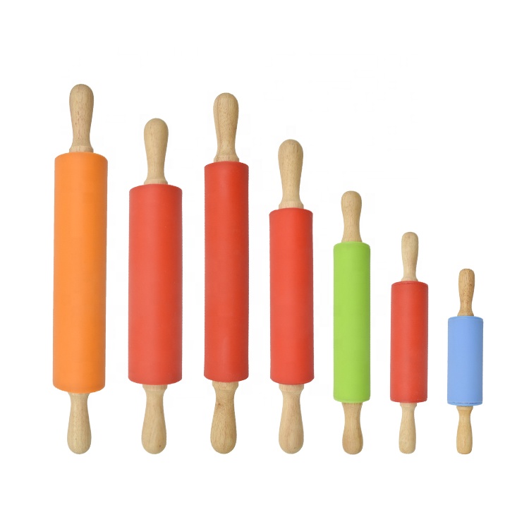Christmas 4 Inch Mini Silicone Rolling Pin With Wooden Handle
